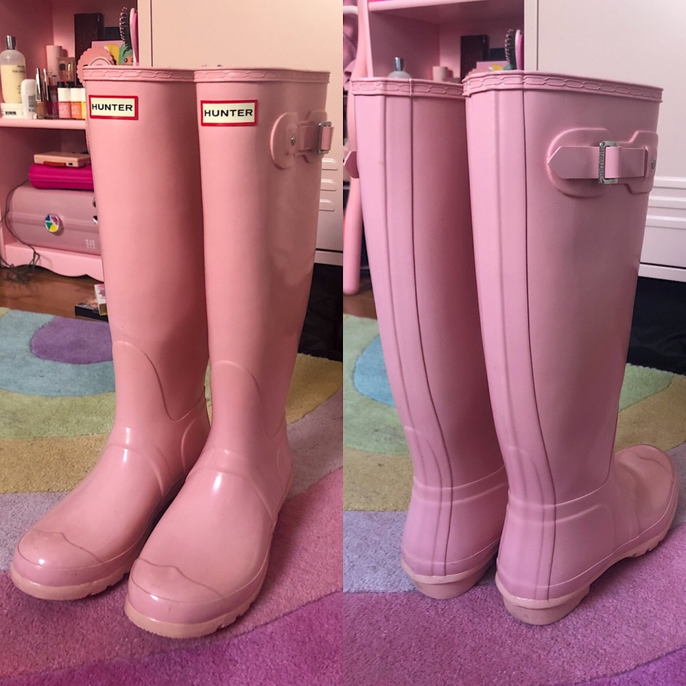 Tall Knee High Pink Hunter Rain Boots Size US 9